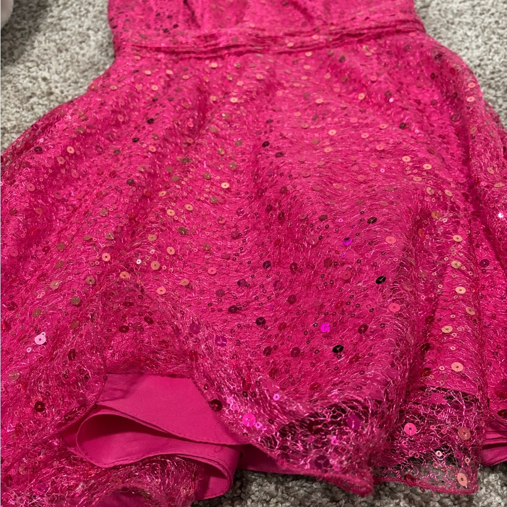 Pink Sequin Embellished Fit and Flare Midi Dress